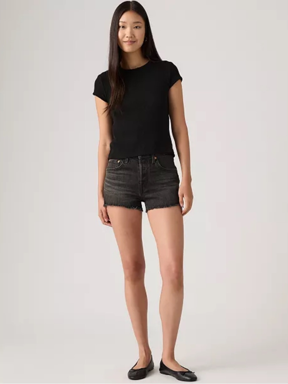 Levis 501® Button Fly High-Rise Denim Shorts in Hit Escape Washed Black Sz 31